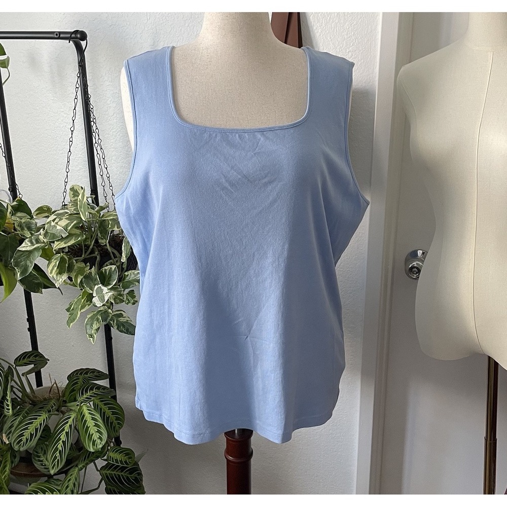 Karen Scott 3X Plus Size Light Blue 100% Cotton Tank Top Square Neck Sleeveless